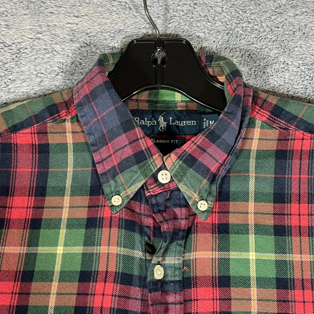 Ralph Lauren Mens Classic Fit Plaid Button‎ Down Shirt Red Green Blue Medium